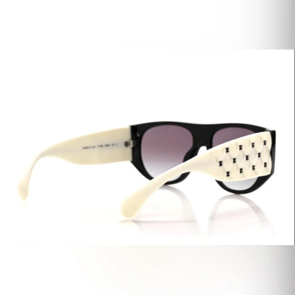 CHANEL Black and Cream Studded Sunglasses Quilted CC Pilot sunglasses - Picture 7 of 9